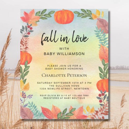 Budget Fall in Love Pumpkin Baby Shower Invitation