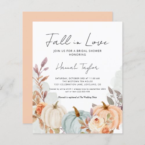 Budget Fall in Love Pumpkin Bridal Shower Invite