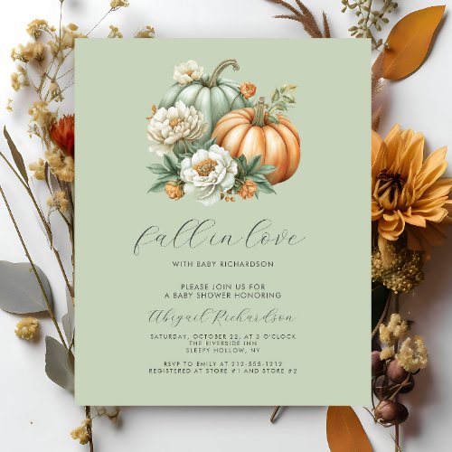 Budget Fall in Love Pumpkin Sage Green Baby Shower