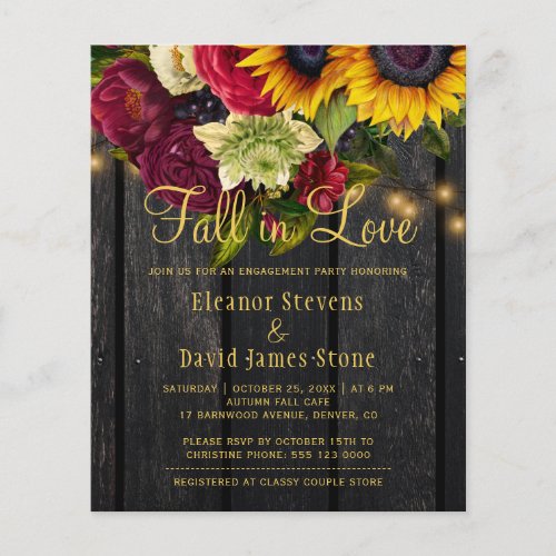 Budget fall in love rustic engagement invitatation
