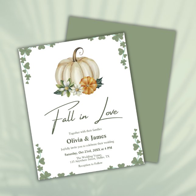 Budget Fall in Love Sage Green Wedding Invitation  (Budget Fall in Love Greenery Sage Green Pumpkin Wedding Invitation  )