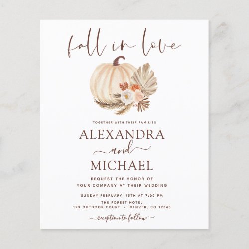 Budget Fall in Love Wedding Pampas Grass Pumpkin Flyer