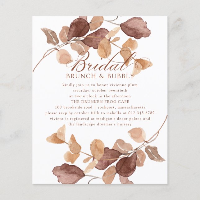 BUDGET Fall Leaves Bridal Brunch Bubbly Invite (Front)