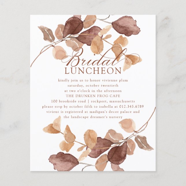 BUDGET Fall Leaves Bridal Shower Luncheon Invite (Front)