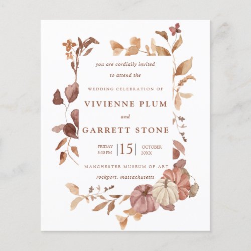 BUDGET Fall Leaves Pumpkins Wedding Invitation