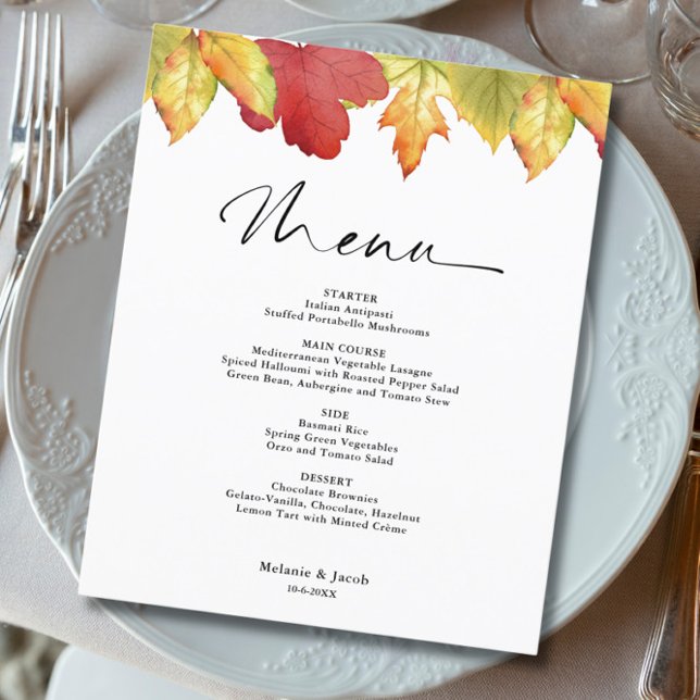 Budget Fall Leaves Wedding Menu (Creator Uploaded)