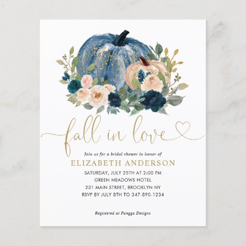 Budget Fall Love Blue Floral Pumpkin Bridal Shower Flyer