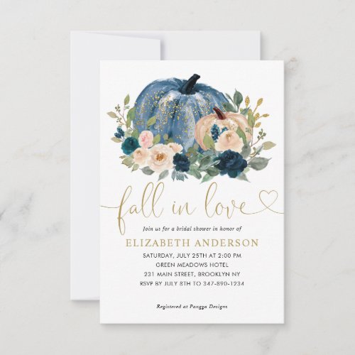 Budget Fall Love Blue Floral Pumpkin Bridal Shower Note Card