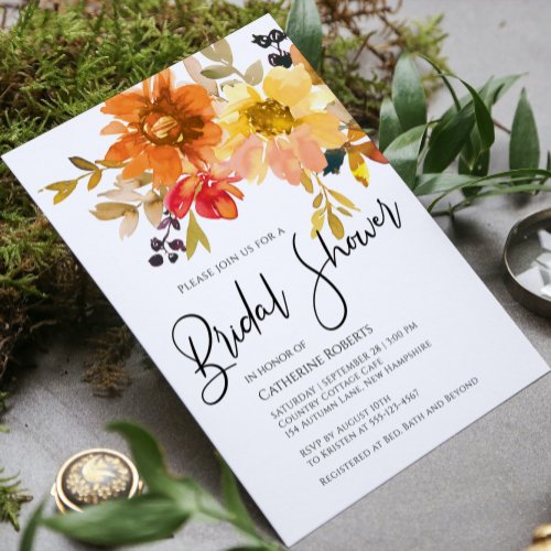 Budget Fall Modern Watercolor Floral Bridal Shower Invitation