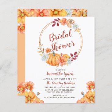 Budget Fall Pumpkin Bridal Shower Invitation