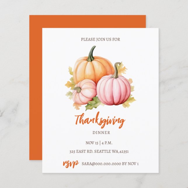 Budget Fall Pumpkins Thanksgiving Dinner invite (Front/Back)