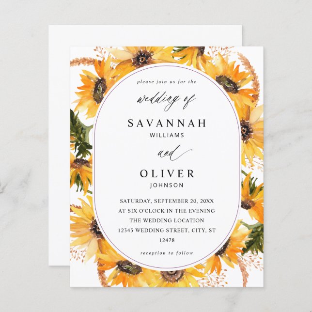 Budget Fall Sunflower Floral Wedding - White (Front/Back)