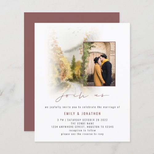 Budget Fall Trees Photo QR Join Us Wedding Invite