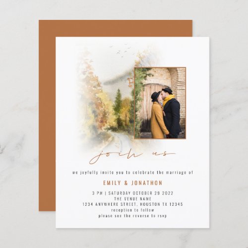 Budget Fall Trees Photo QR Wedding Terracotta