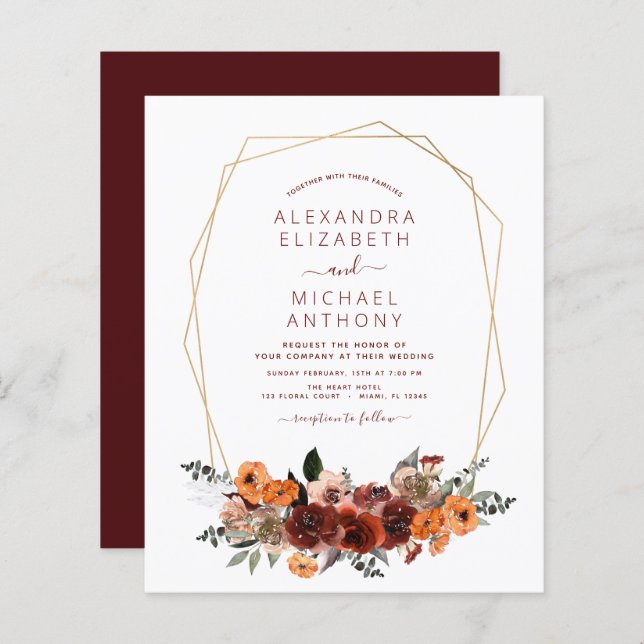 Budget Fall Wedding Burgundy Eucalyptus Floral (Front/Back)
