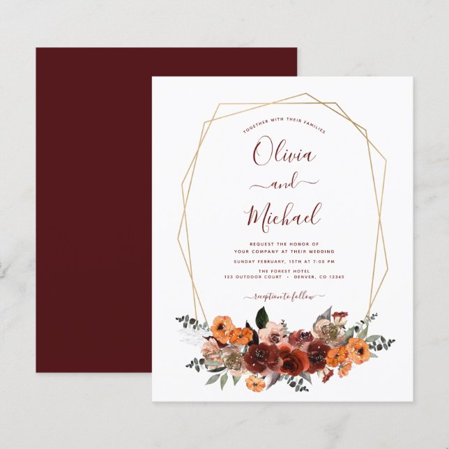 Budget Fall Wedding Burgundy Eucalyptus Floral (Front/Back)