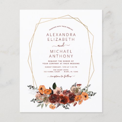 Budget Fall Wedding Burgundy Eucalyptus Floral Flyer