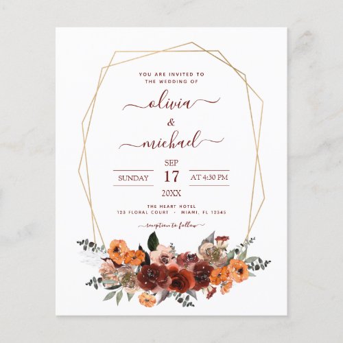 Budget Fall Wedding Burgundy Eucalyptus Floral Flyer