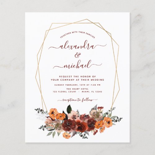 Budget Fall Wedding Burgundy Eucalyptus Floral Flyer