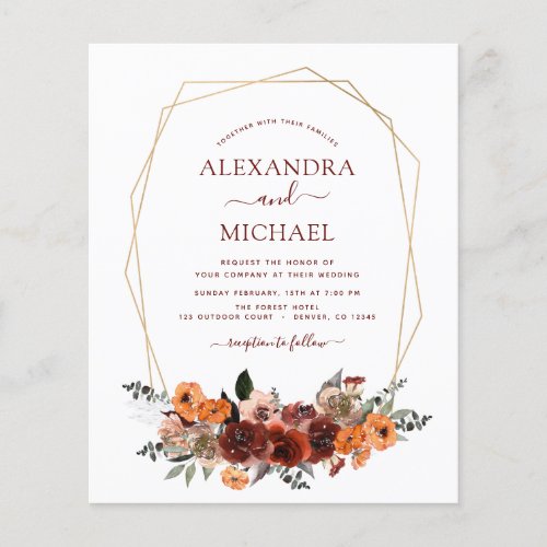 Budget Fall Wedding Burgundy Eucalyptus Floral Flyer