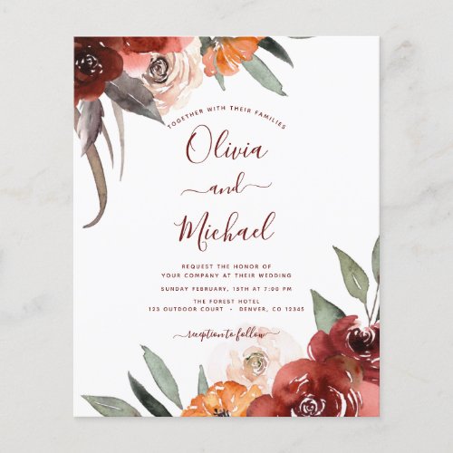 Budget Fall Wedding Burgundy Floral Flyer