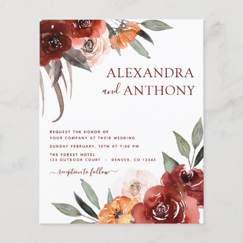 Budget Fall Wedding Burgundy Floral Flyer