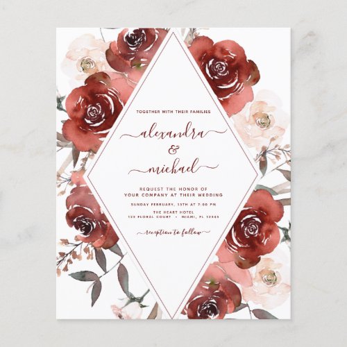 Budget Fall Wedding Burgundy Floral Flyer