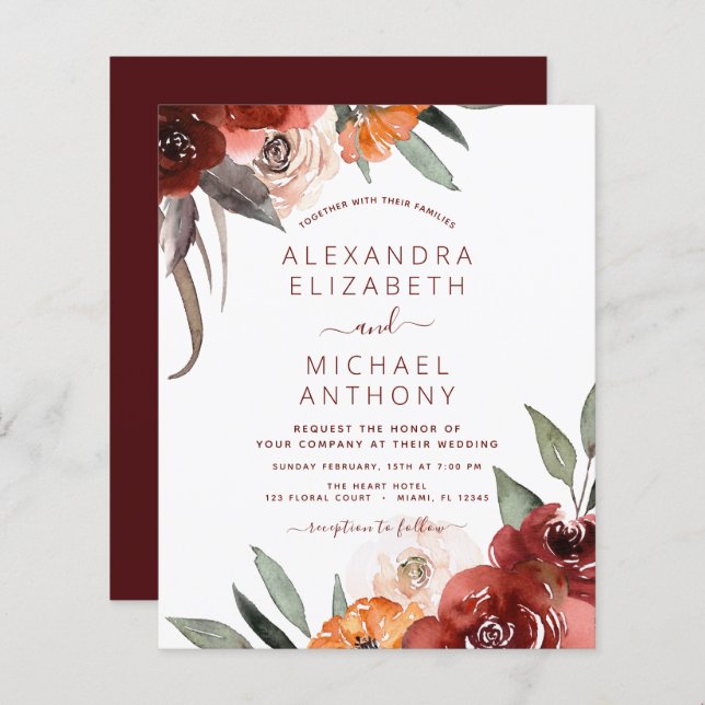 Budget Fall Wedding Burnt Orange Floral (Front/Back)