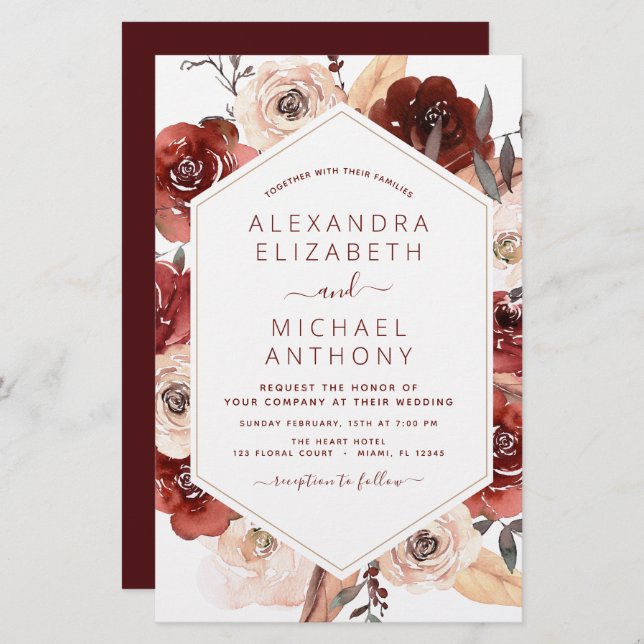 Budget Fall Wedding Burnt Orange Floral (Front/Back)