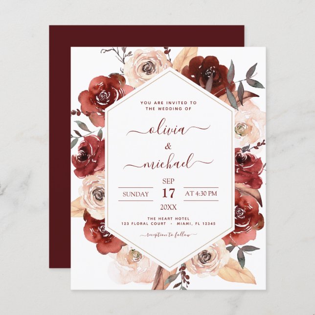 Budget Fall Wedding Burnt Orange Floral (Front/Back)