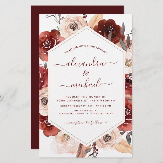 Budget Fall Wedding Burnt Orange Floral (Front/Back)