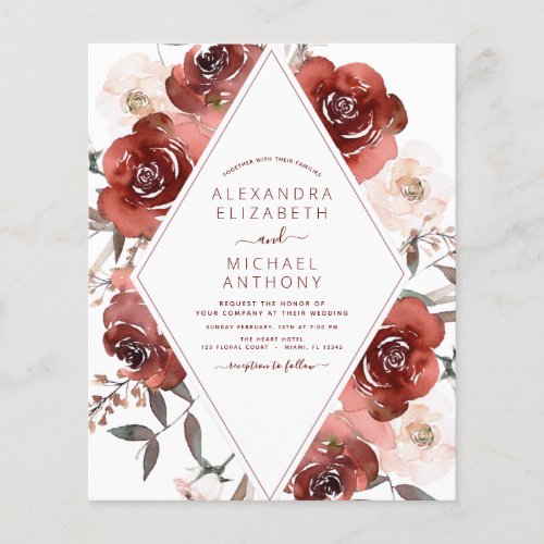 Budget Fall Wedding Burnt Orange Floral Flyer