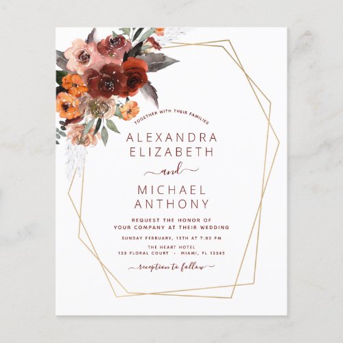 Budget Fall Wedding Burnt Orange Floral Flyer