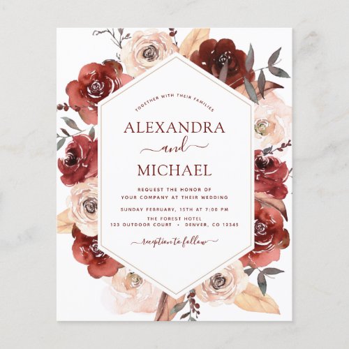 Budget Fall Wedding Burnt Orange Floral Flyer