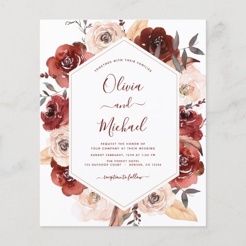 Budget Fall Wedding Burnt Orange Floral Flyer