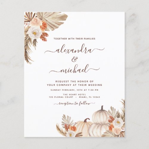 Budget Fall Wedding Pampas Grass Terracotta Flyer