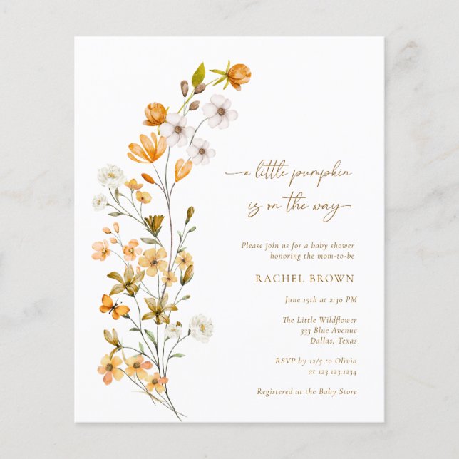 BUDGET Fall Wildflower Little Pumpkin Baby Shower (Front)