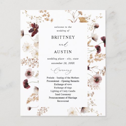 Budget Fall Wildflowers Floral Wedding Ceremony Flyer