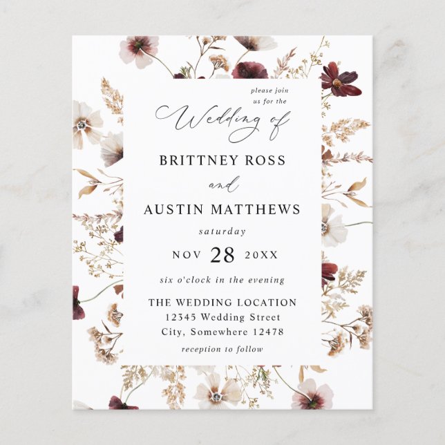 Budget Fall Wildflowers Floral Wedding Flyer (Front)