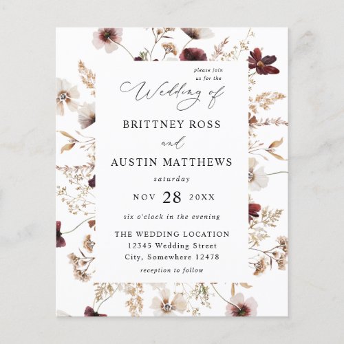 Budget Fall Wildflowers Floral Wedding Flyer