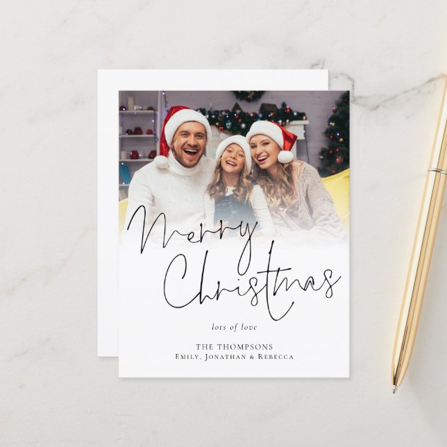 Budget Family Photo Merry Christmas Script Card (Front/Back In Situ)