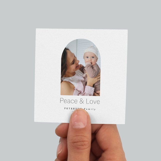 Budget family photo winter peace and love square note card (Creator Uploaded)