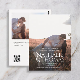 Budget Fancy Vintage 3 Photo QR Code Wedding Postcard