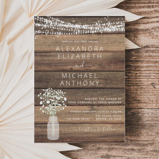 Budget Farmhouse Baby's Breath Wedding Invitation | Zazzle