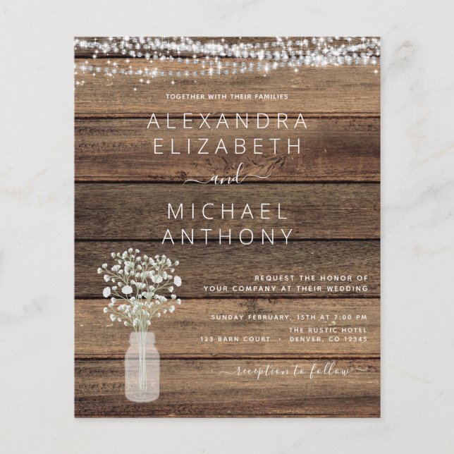 Budget Farmhouse Baby's Breath Wedding Invitation Flyer (Front)