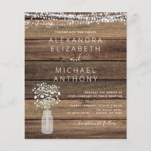 Budget Farmhouse Babys Breath Wedding Invitation Flyer