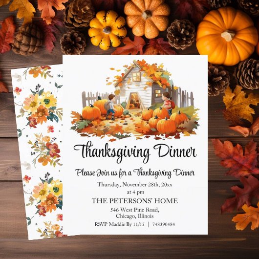Budget Farmhouse Pumpkins Thanksgiving Invitation