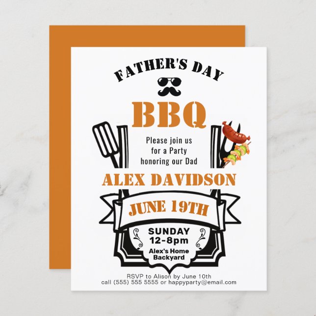 BUDGET Father's Day Backyard BBQ Party Invitation (Front/Back)