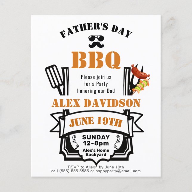 BUDGET Father's Day Backyard BBQ Party Invitation (Front)