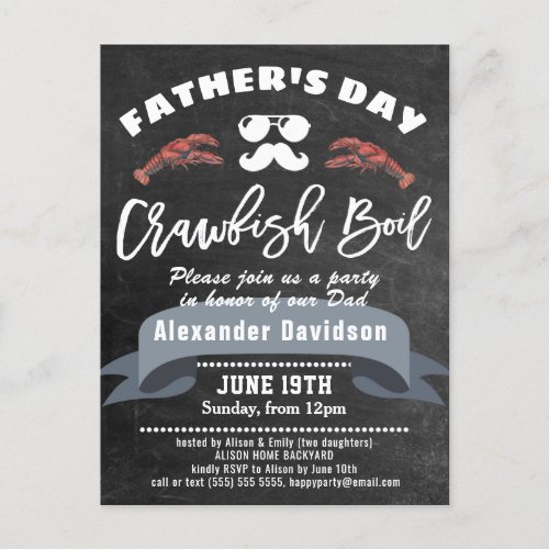 BUDGET Fathers Day Chalk Crawfish Boil Invitation Postcard